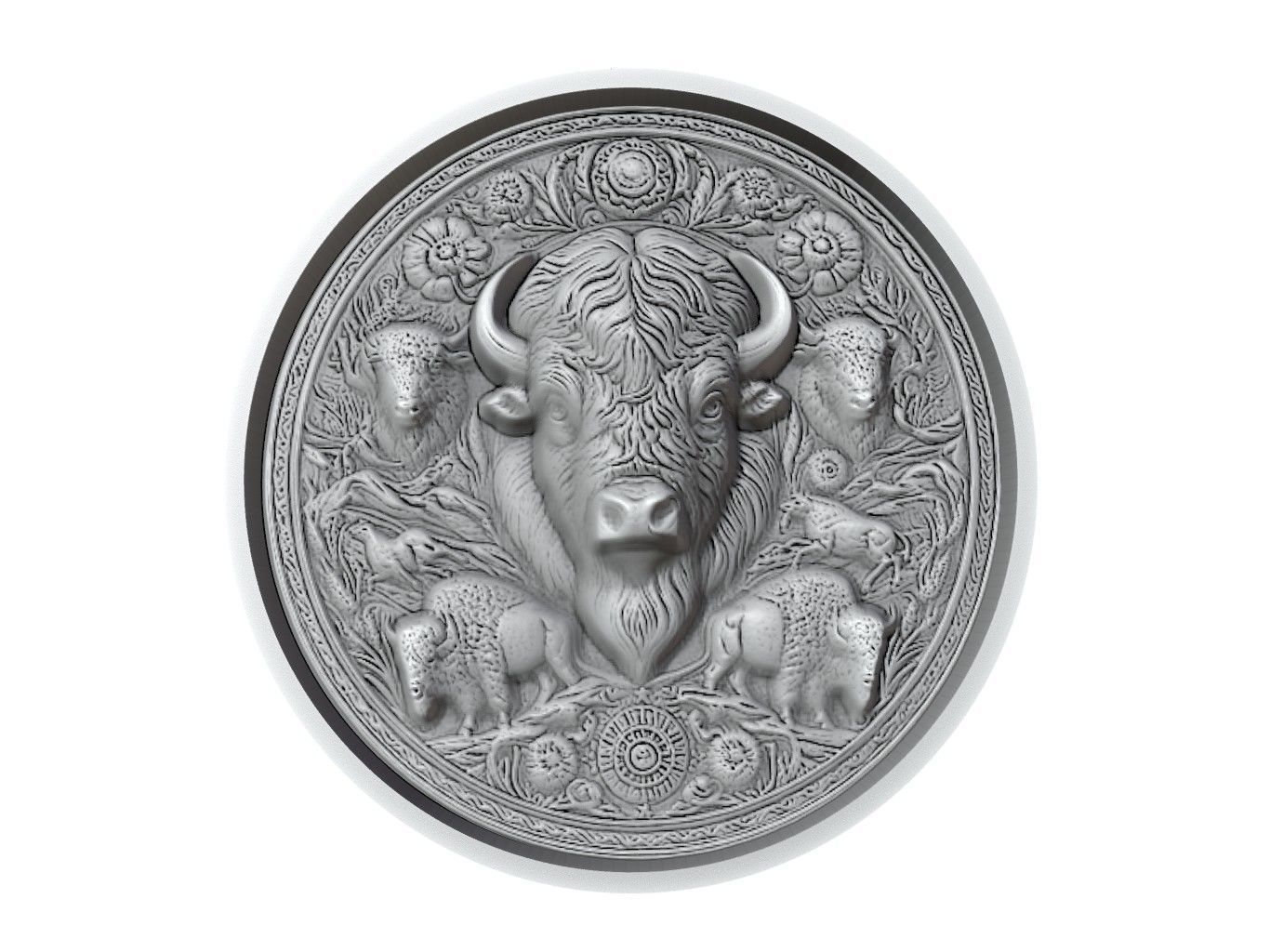 Bison Animal Medallion 3D print model_2