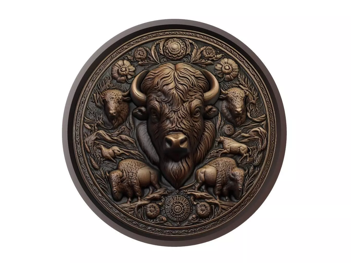 Bison Animal Medallion 3D print model_0