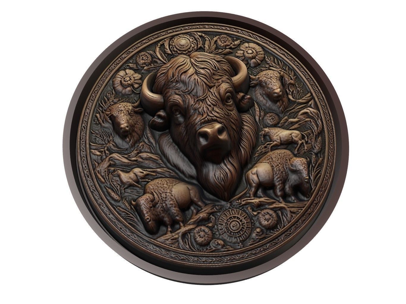 Bison Animal Medallion 3D print model_1