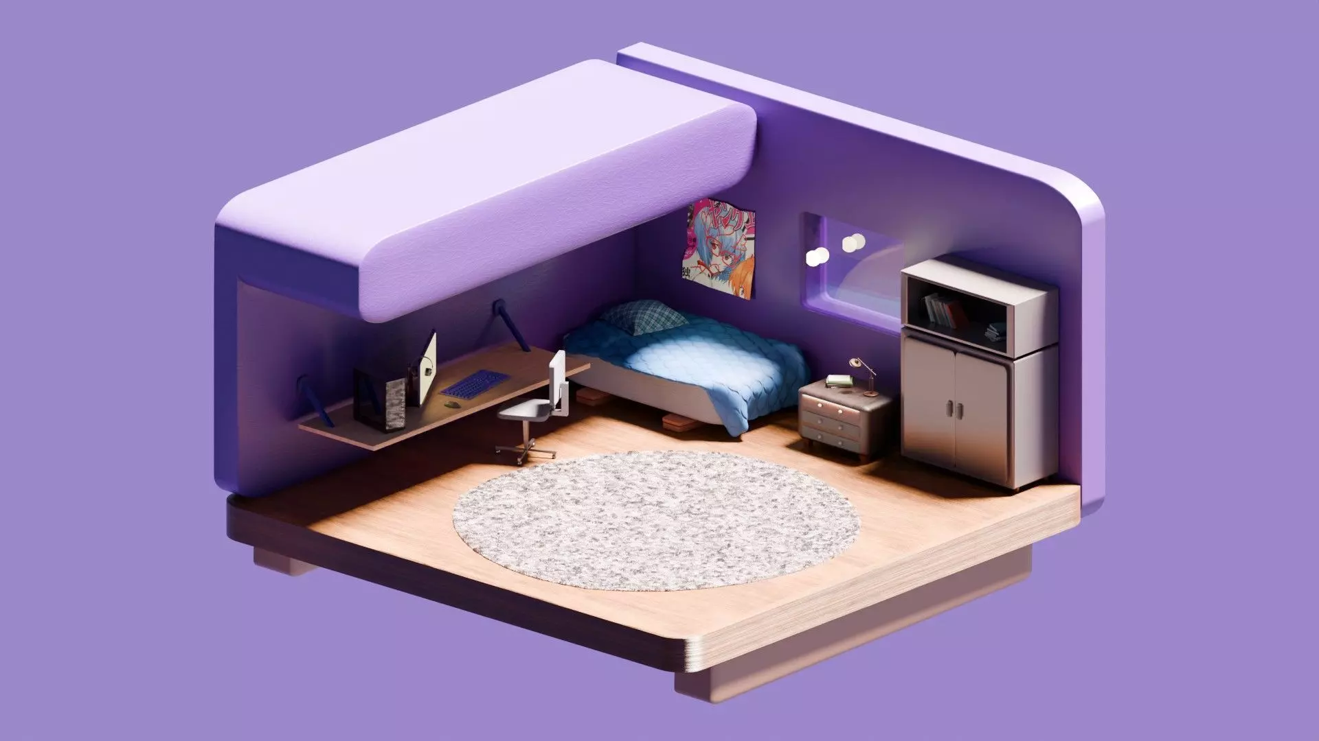 Cozy Dreamscape - Bedroom lowpoly Free 3D print model