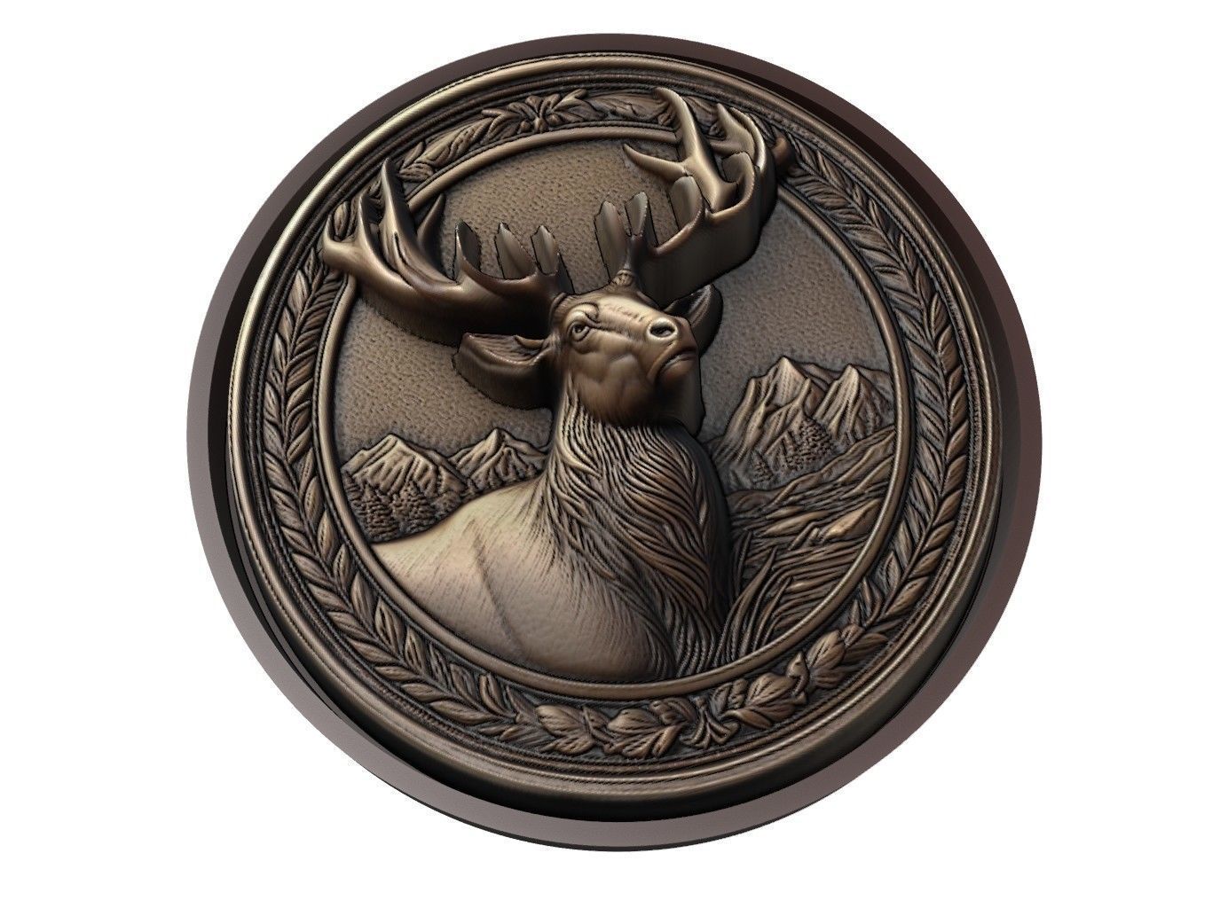Elk Animal Medallion 3D print model_1