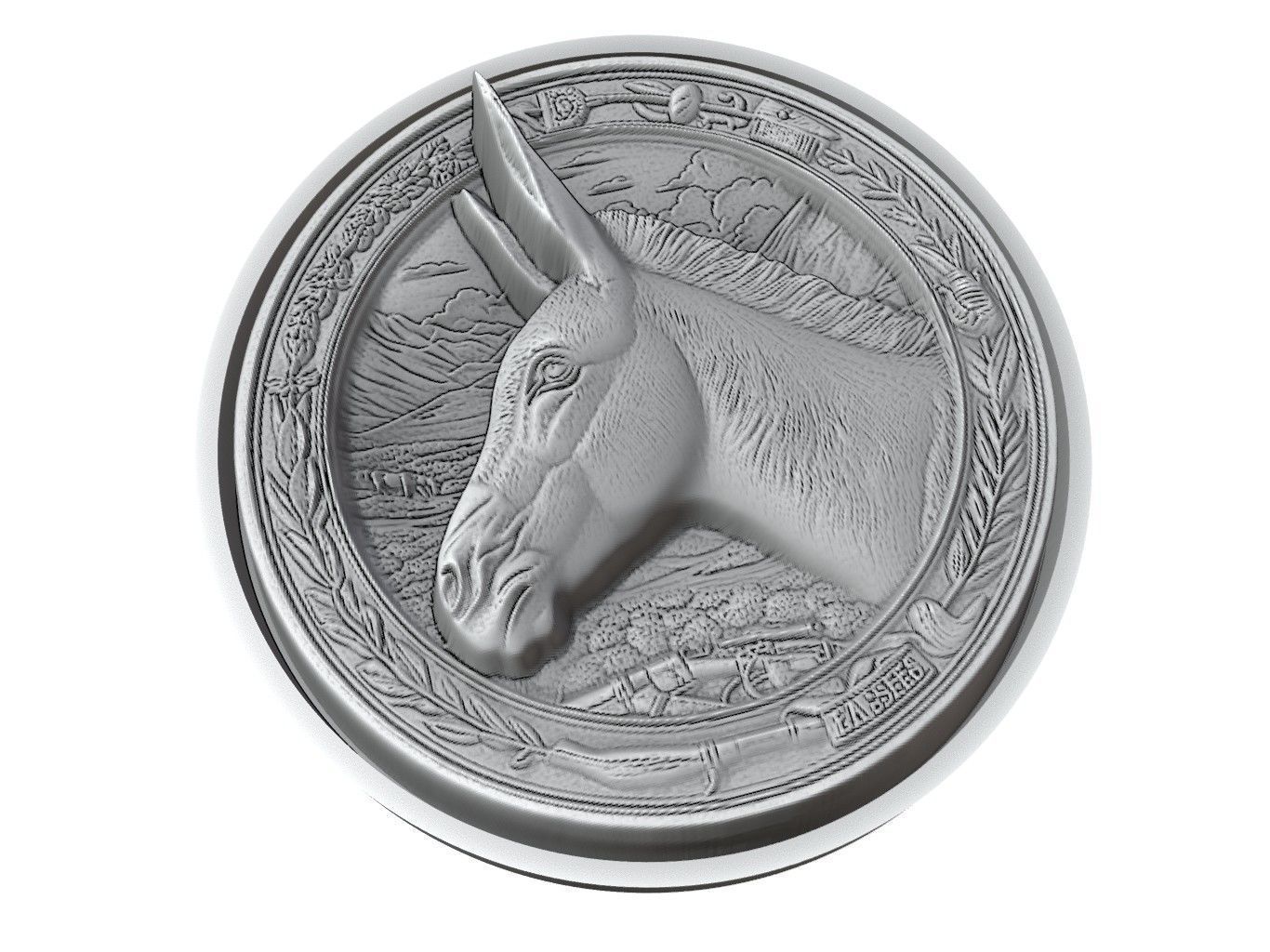 Mule Animal Medallion 3D print model_3