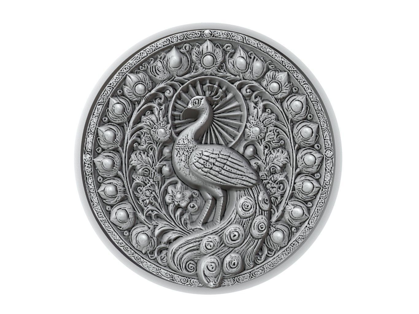 Peacock Animal Medallion 3D print model_2