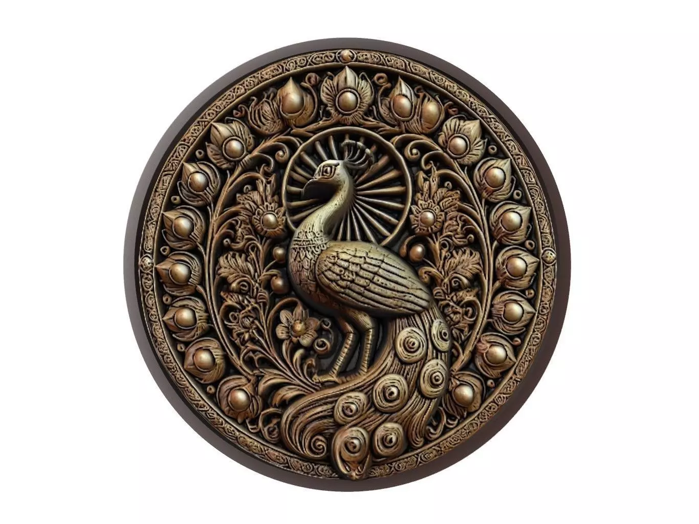 Peacock Animal Medallion 3D print model_0