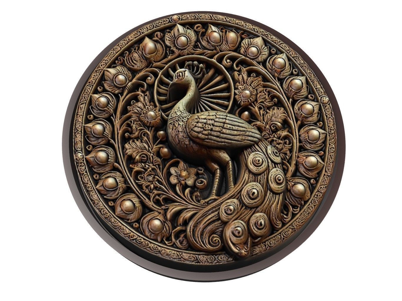 Peacock Animal Medallion 3D print model_1