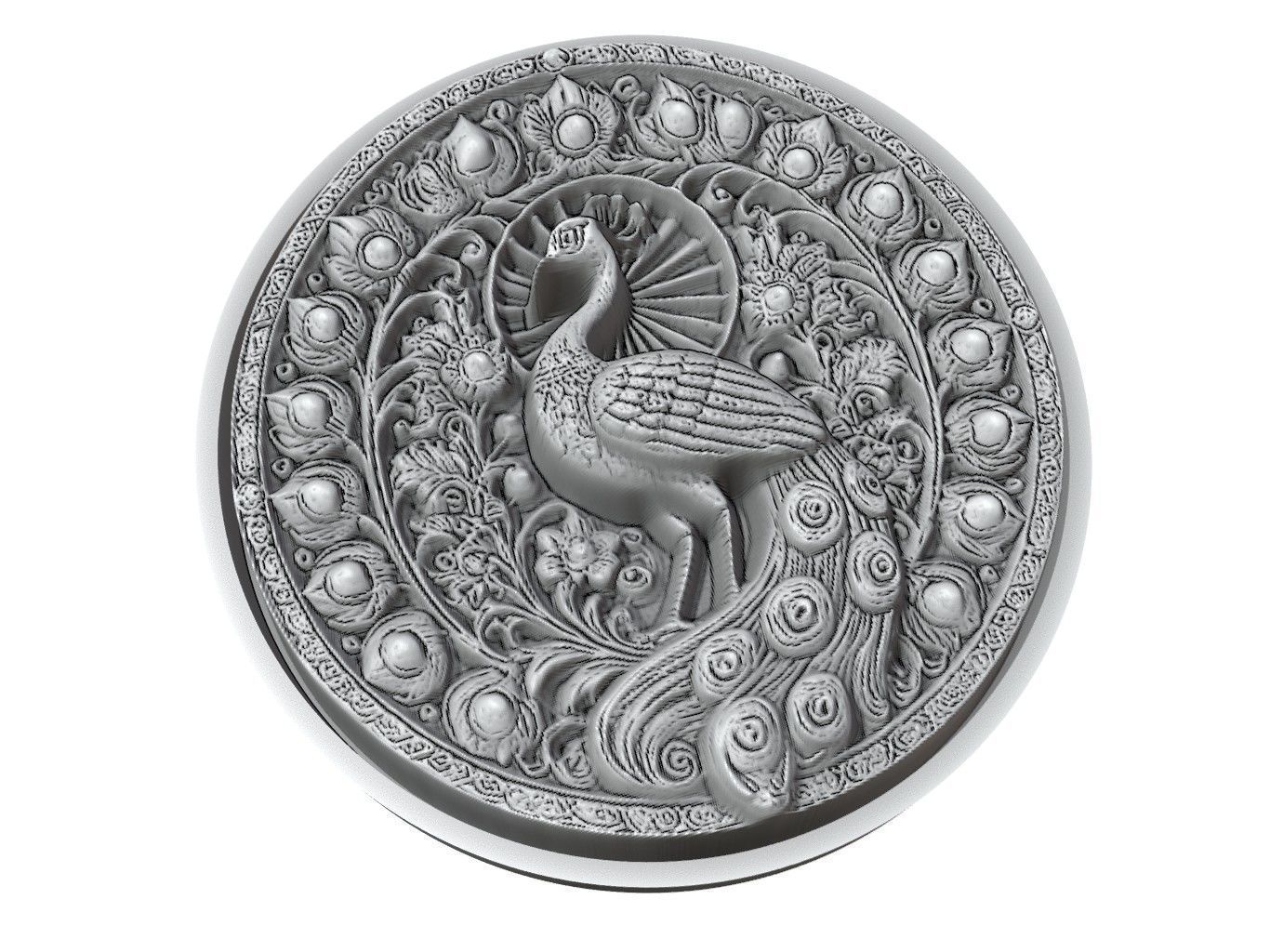 Peacock Animal Medallion 3D print model_3