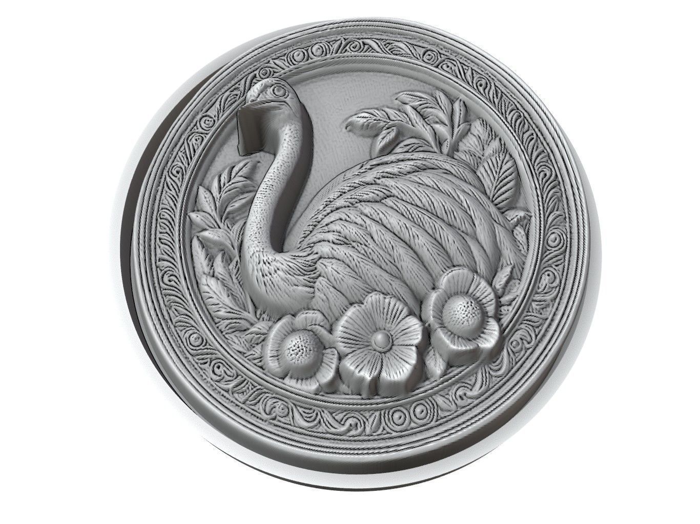 Ostrich Animal Medallion 3D print model_3