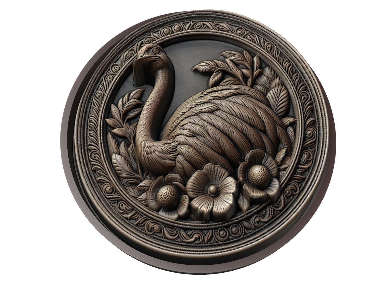 Ostrich Animal Medallion 3D print model_1