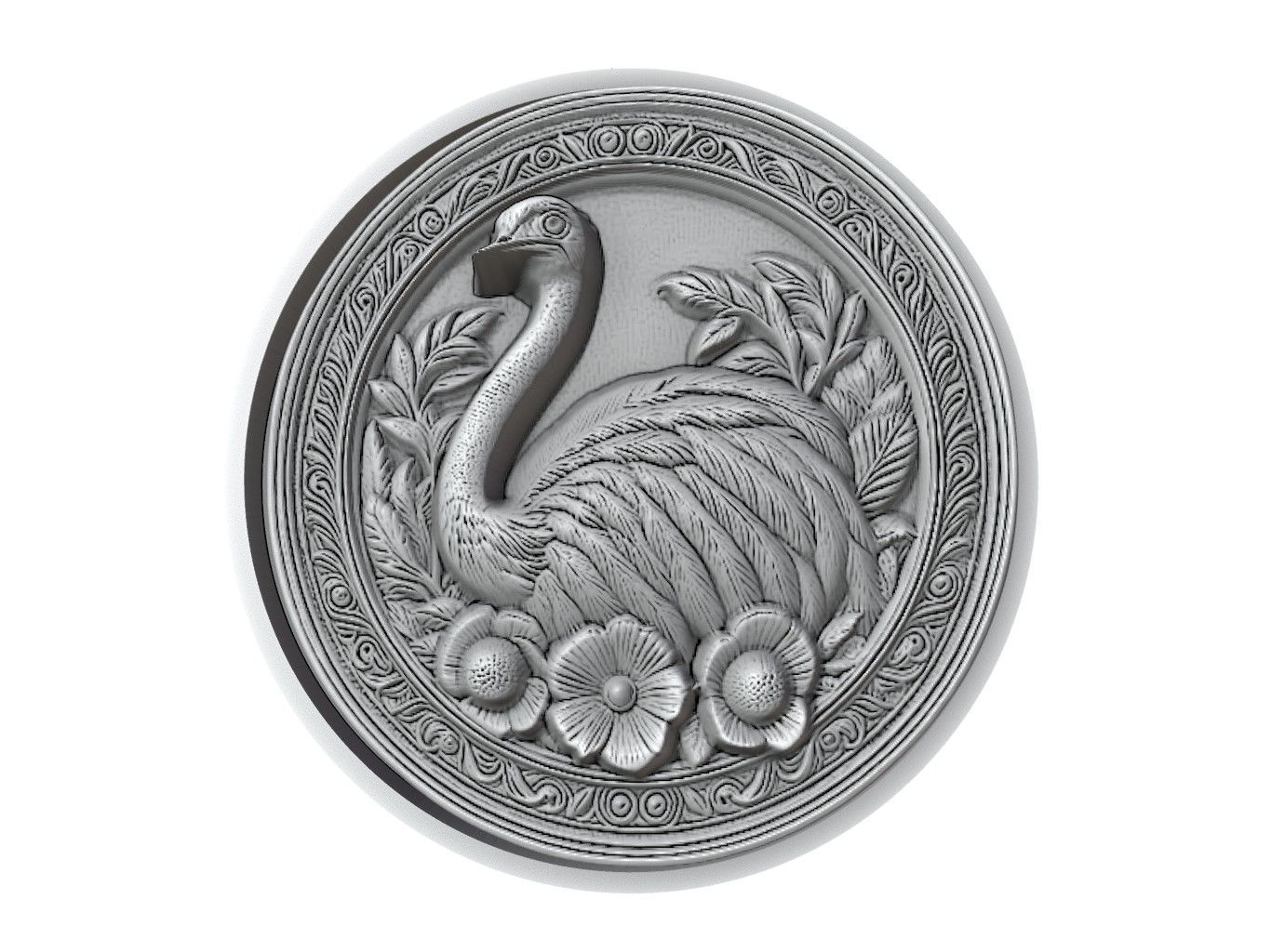Ostrich Animal Medallion 3D print model_2