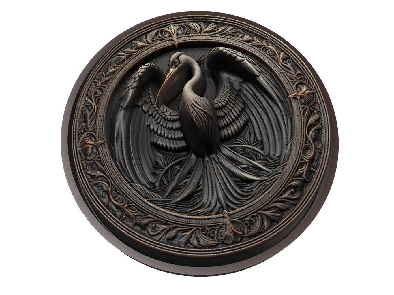 Heron Animal Medallion 3D print model_1