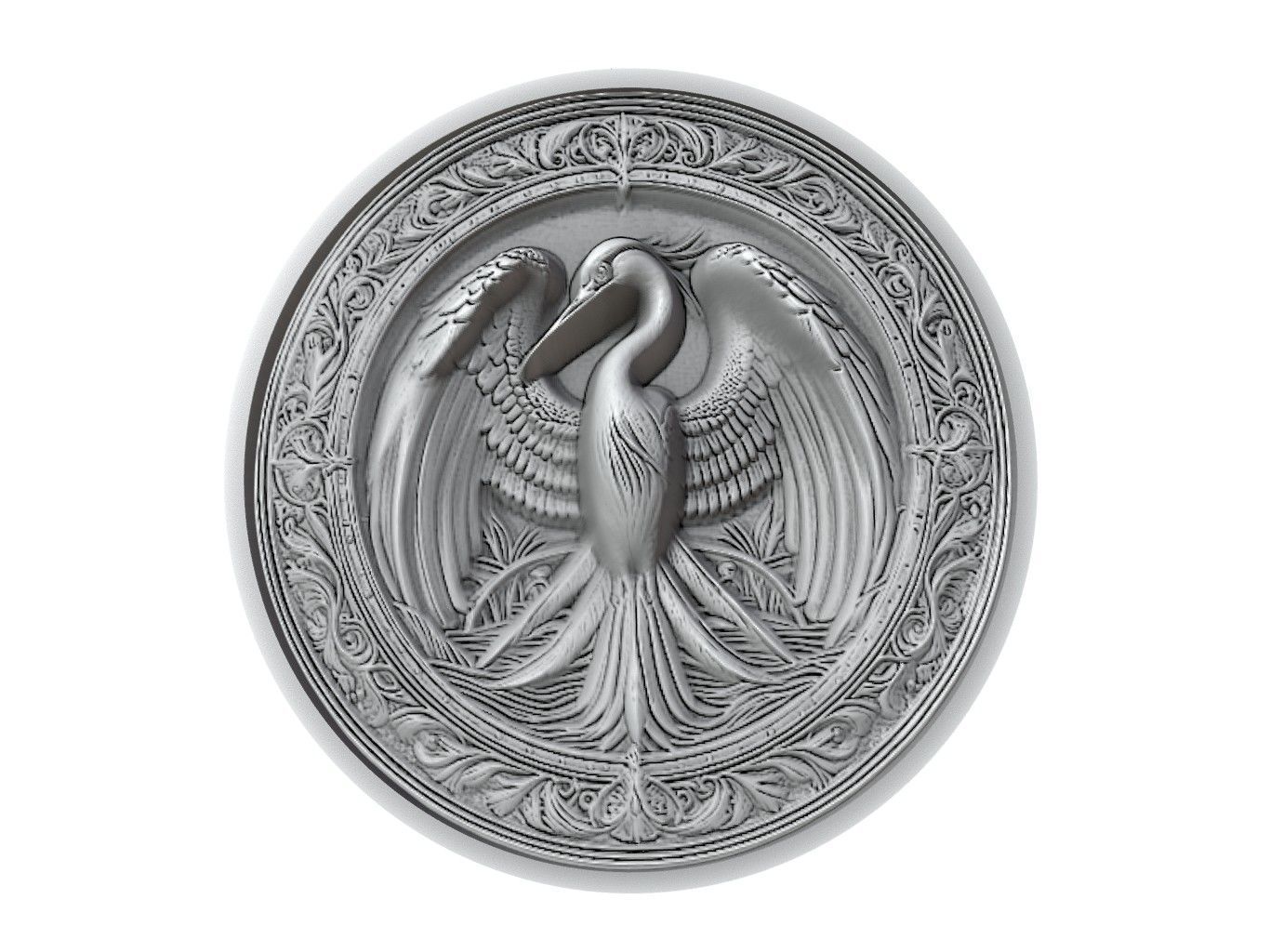 Heron Animal Medallion 3D print model_2
