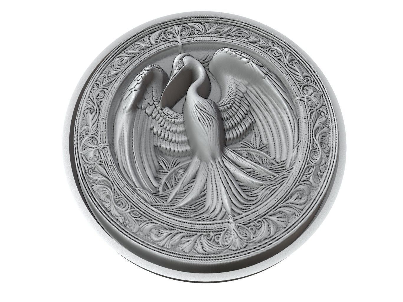 Heron Animal Medallion 3D print model_3