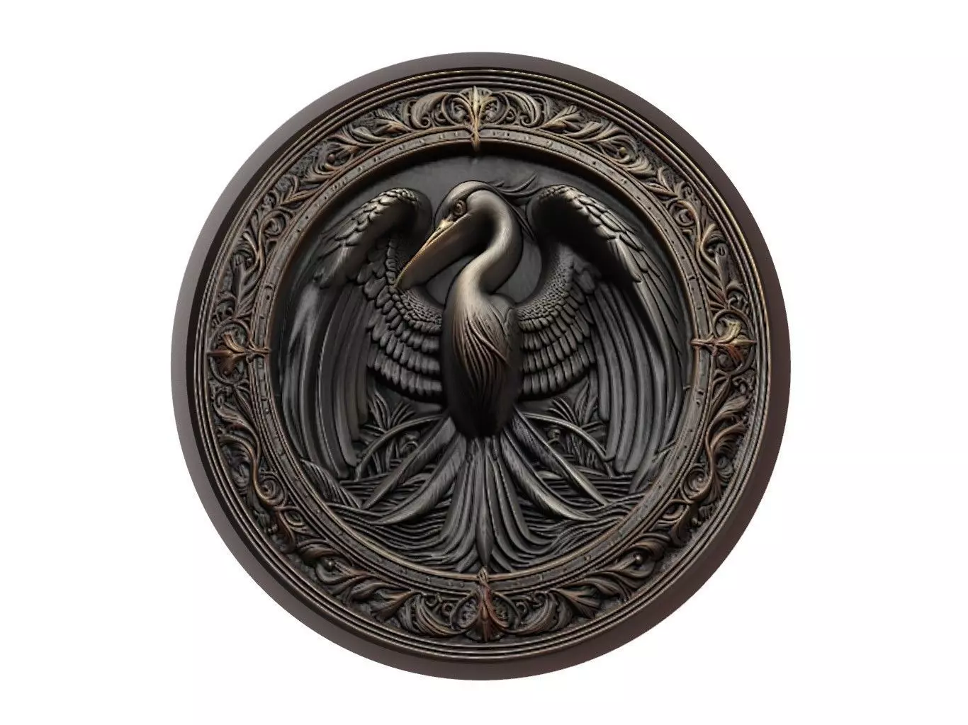 Heron Animal Medallion 3D print model_0