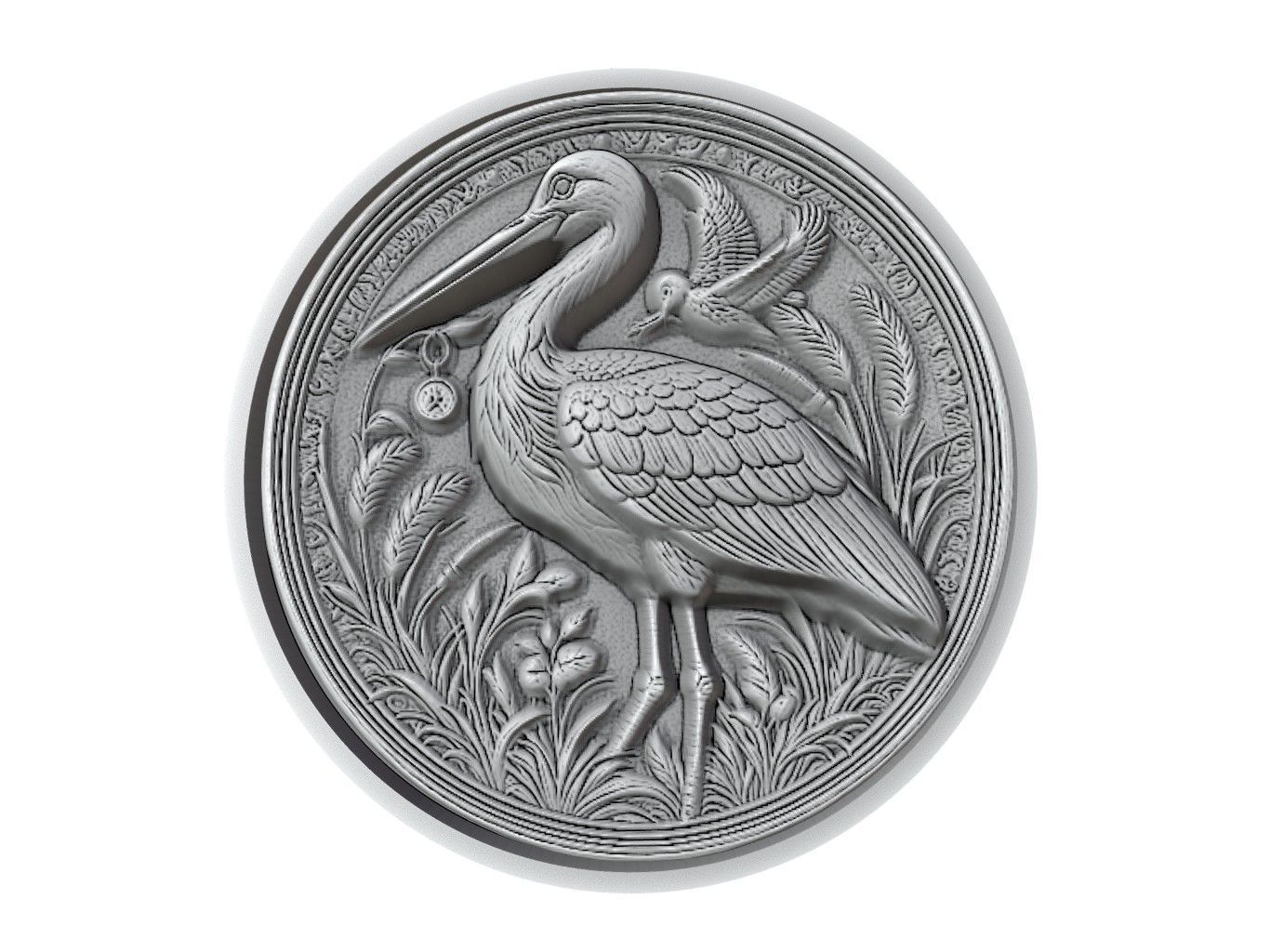 Stork Animal Medallion 3D print model_2