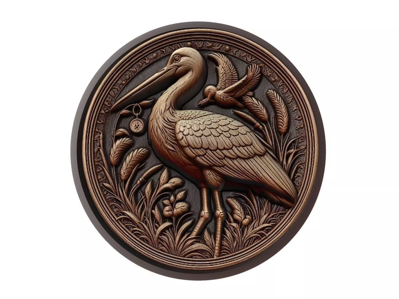 Stork Animal Medallion 3D print model_0