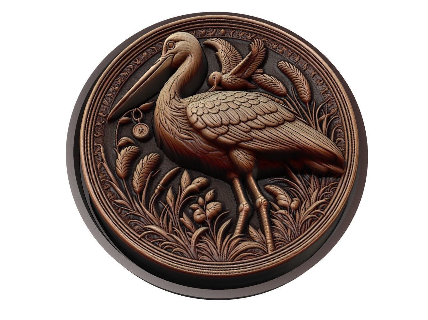 Stork Animal Medallion 3D print model_1