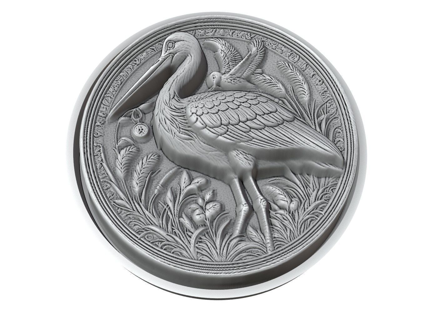 Stork Animal Medallion 3D print model_3