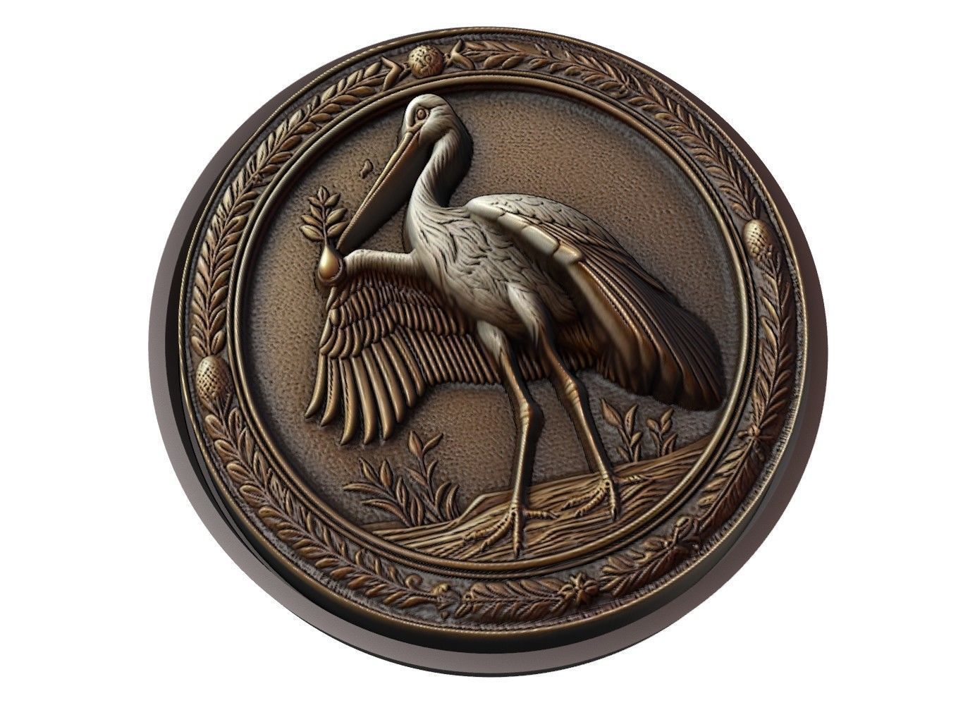 Stork Animal Medallion 3D print model_1