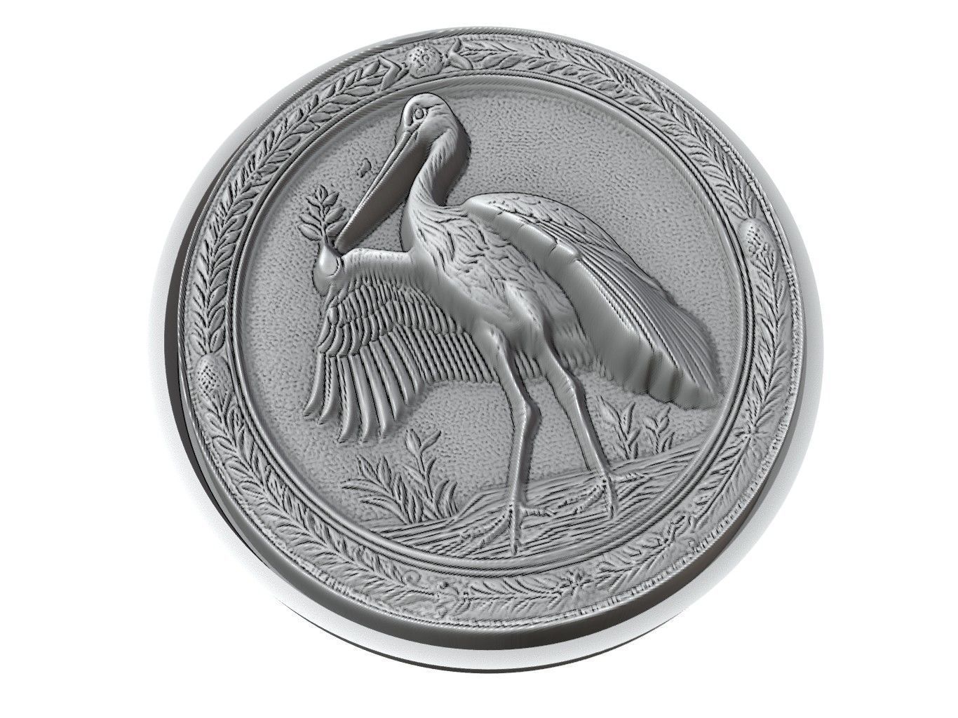 Stork Animal Medallion 3D print model_3