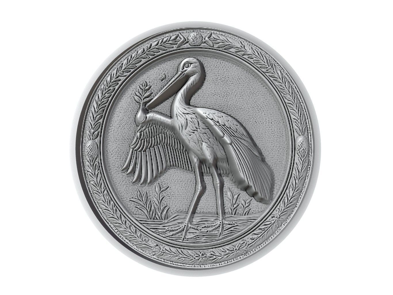Stork Animal Medallion 3D print model_2