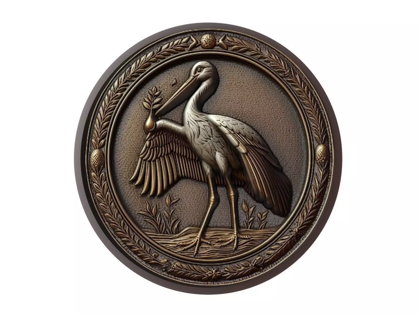 Stork Animal Medallion 3D print model_0