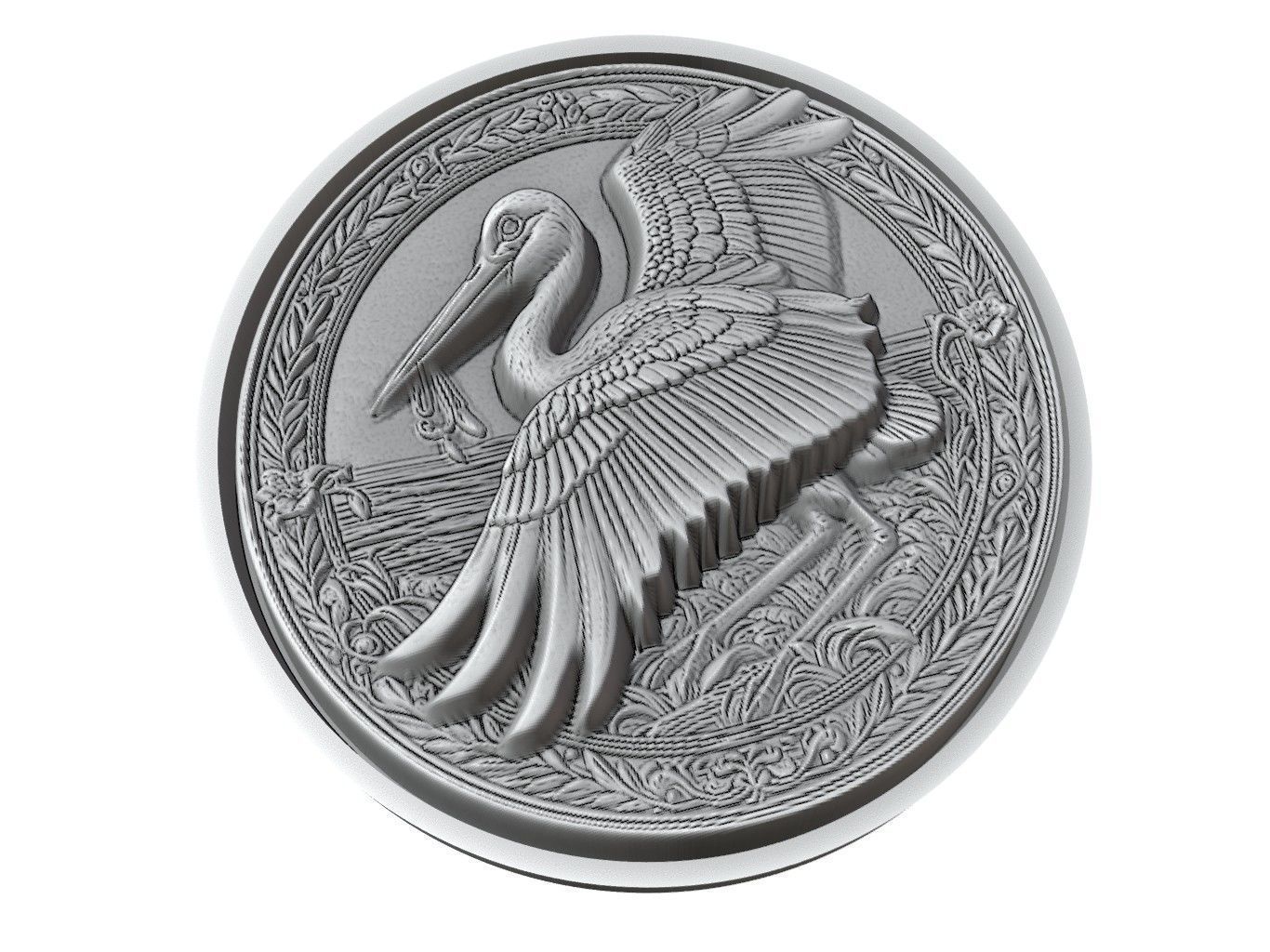 Stork Animal Medallion 3D print model_3