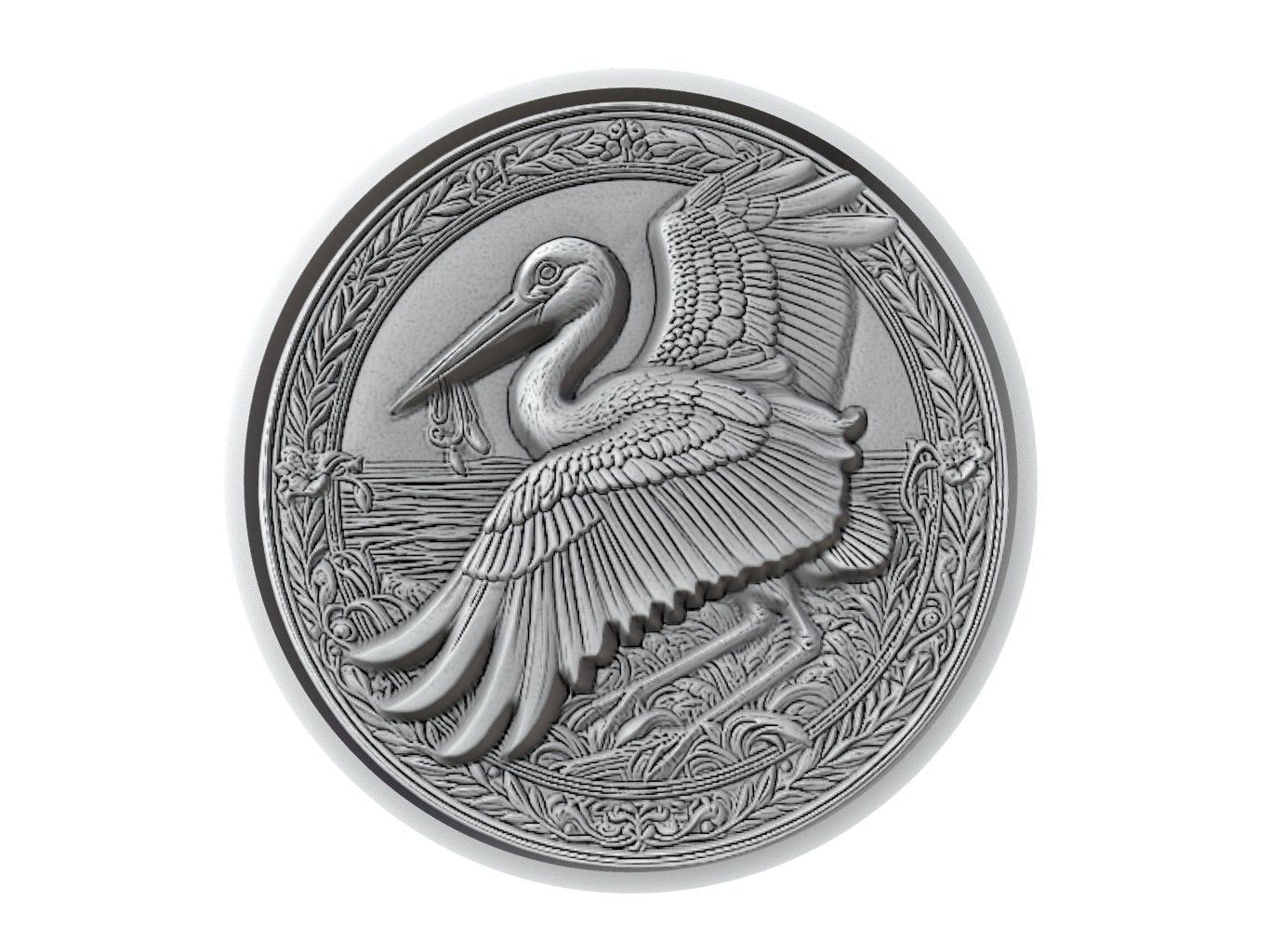 Stork Animal Medallion 3D print model_2