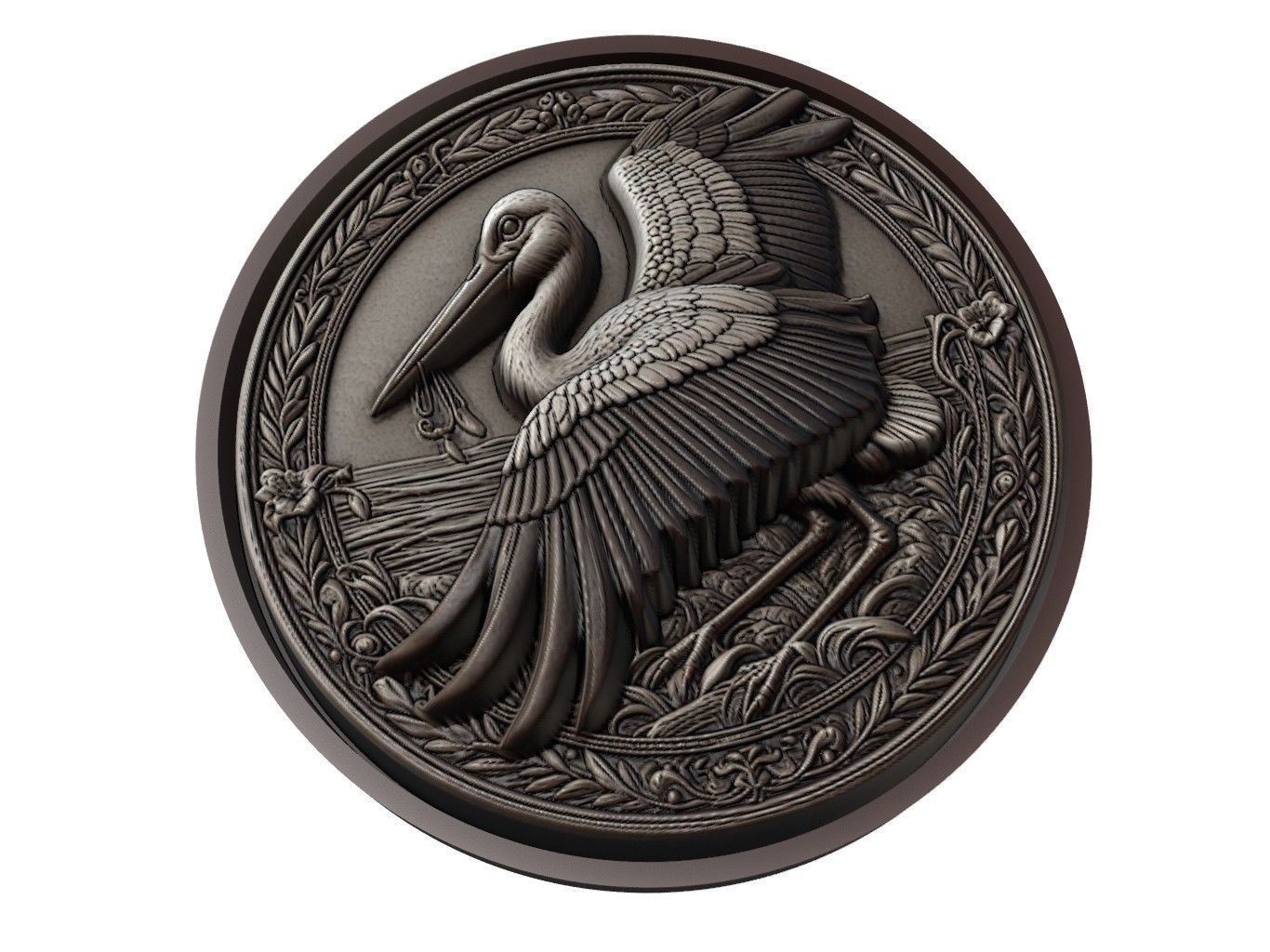 Stork Animal Medallion 3D print model_1