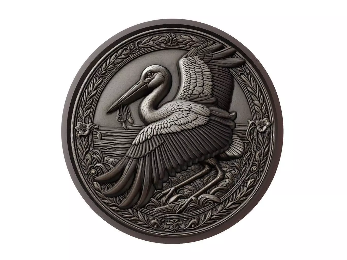 Stork Animal Medallion 3D print model_0