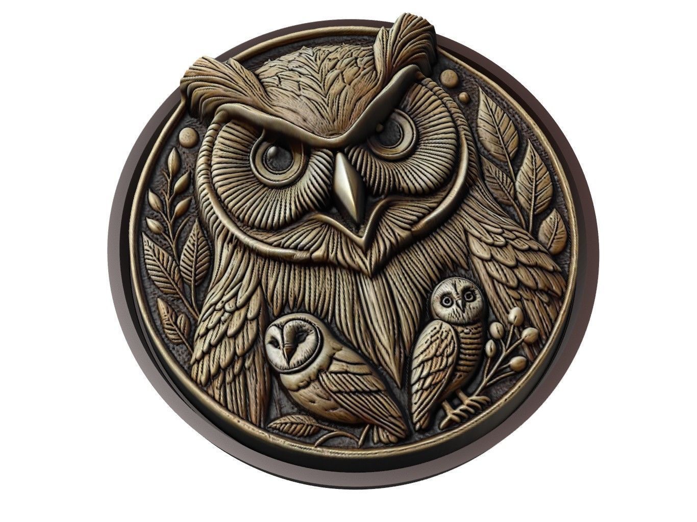 Owl Animal Medallion 3D print model_1
