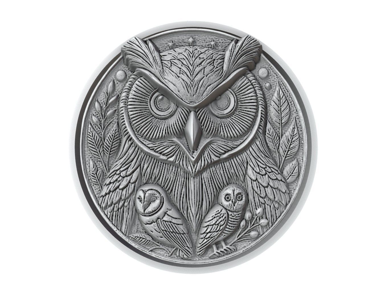 Owl Animal Medallion 3D print model_2