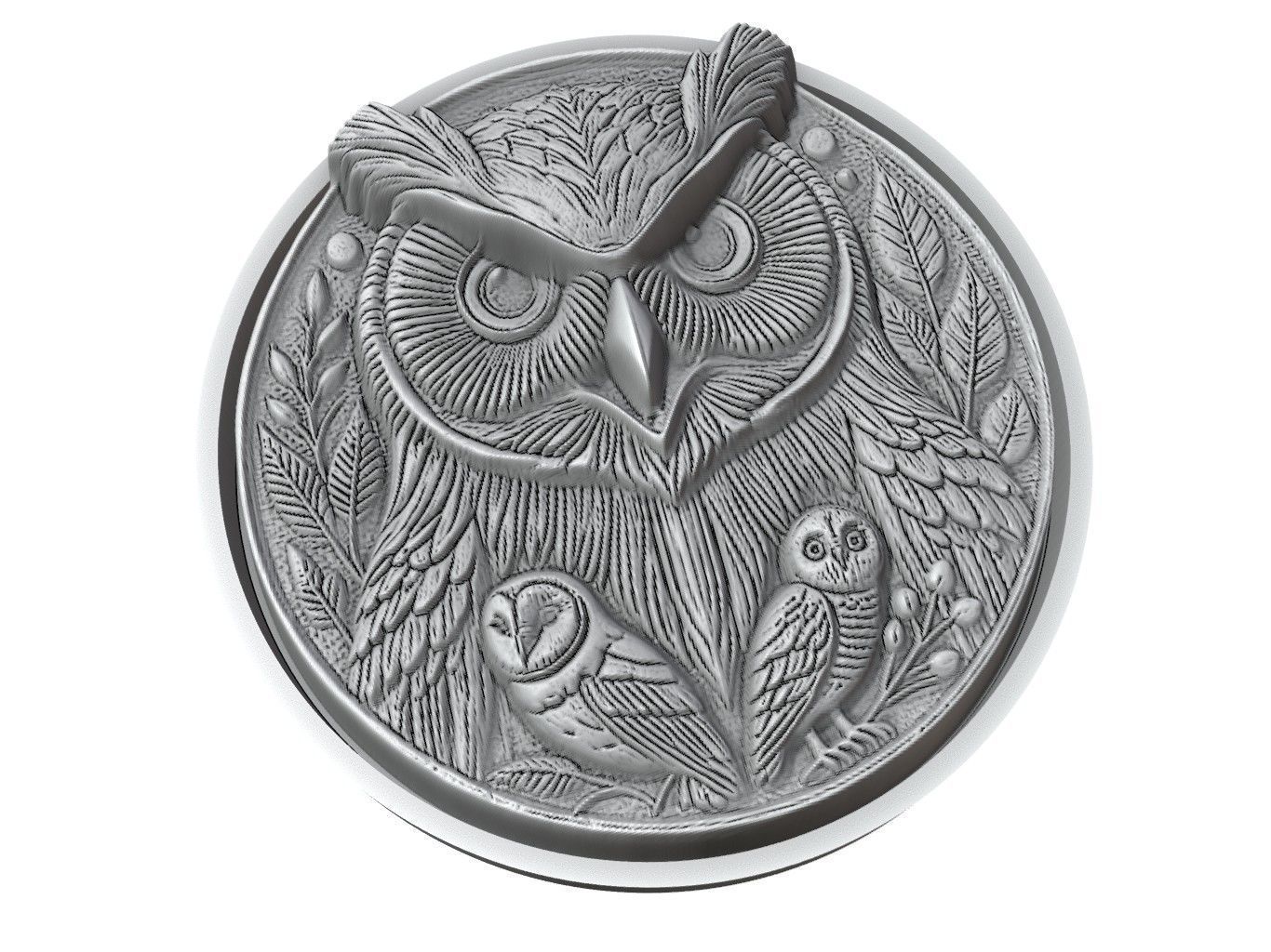 Owl Animal Medallion 3D print model_3