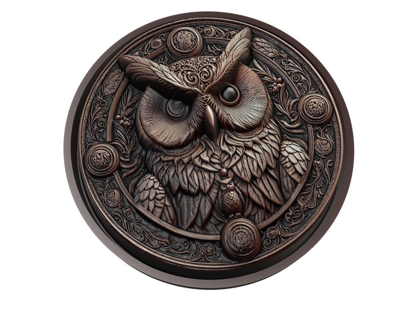 Owl Animal Medallion 3D print model_1