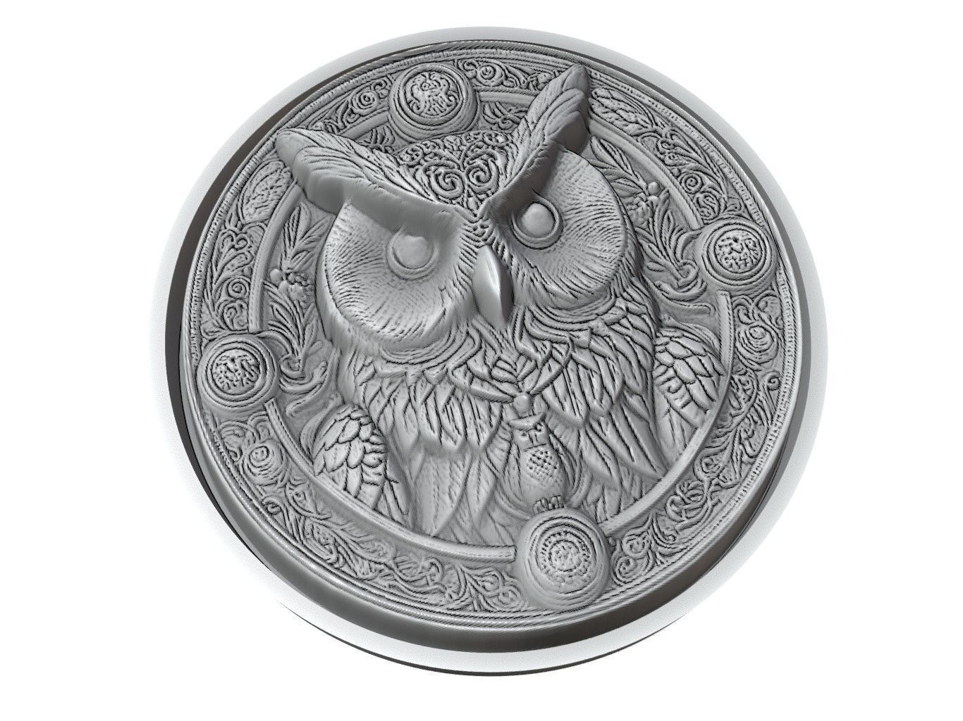 Owl Animal Medallion 3D print model_3
