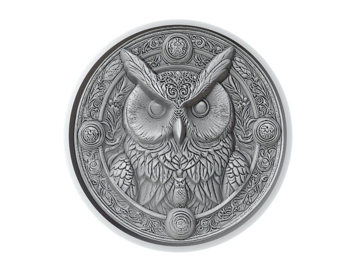 Owl Animal Medallion 3D print model_2