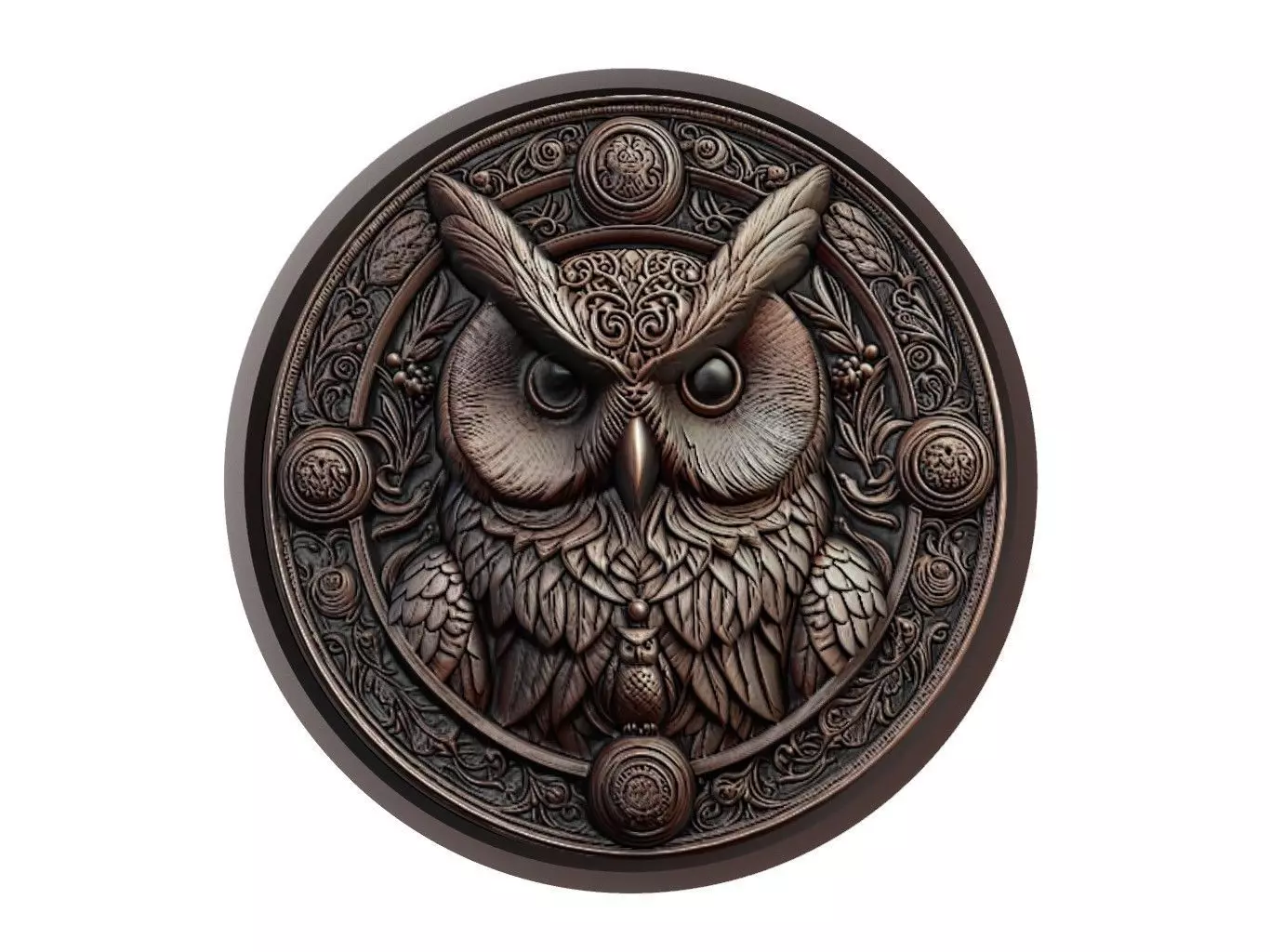 Owl Animal Medallion 3D print model_0