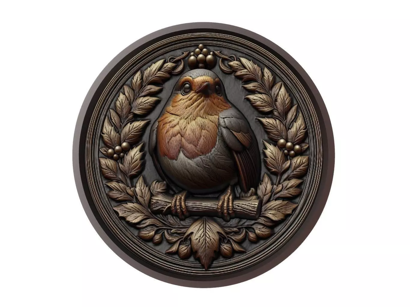 Robin Animal Medallion 3D print model_0