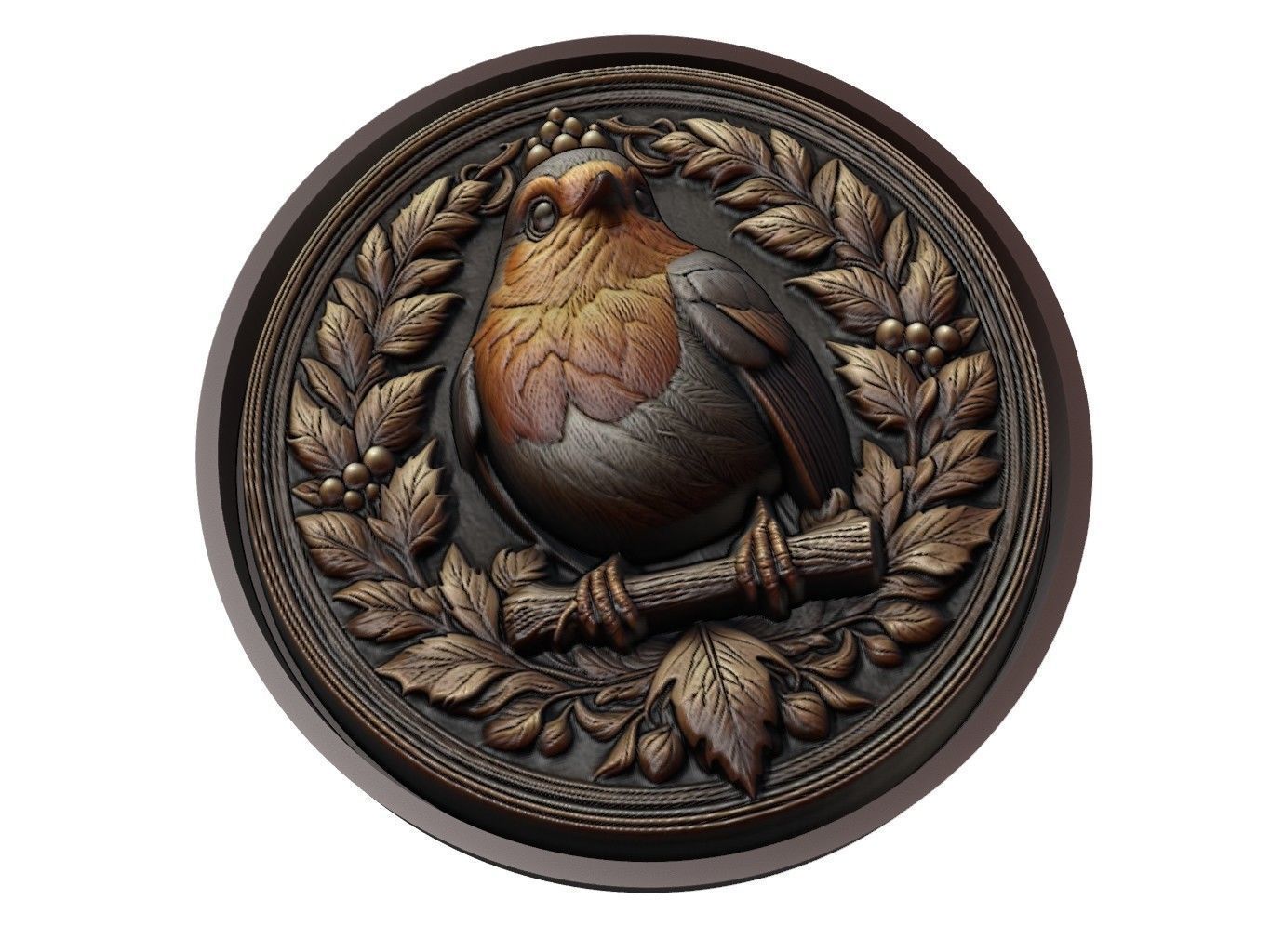 Robin Animal Medallion 3D print model_1