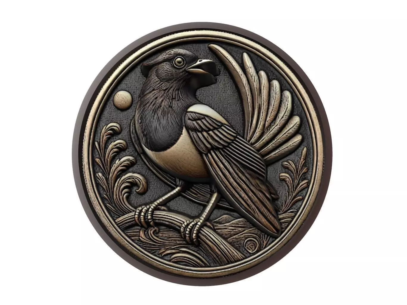 Magpie Animal Medallion 3D print model_0