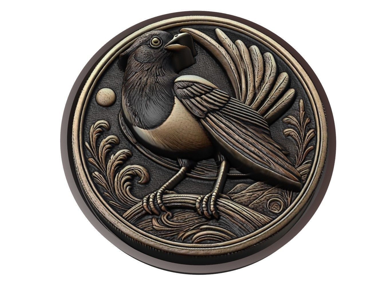 Magpie Animal Medallion 3D print model_1