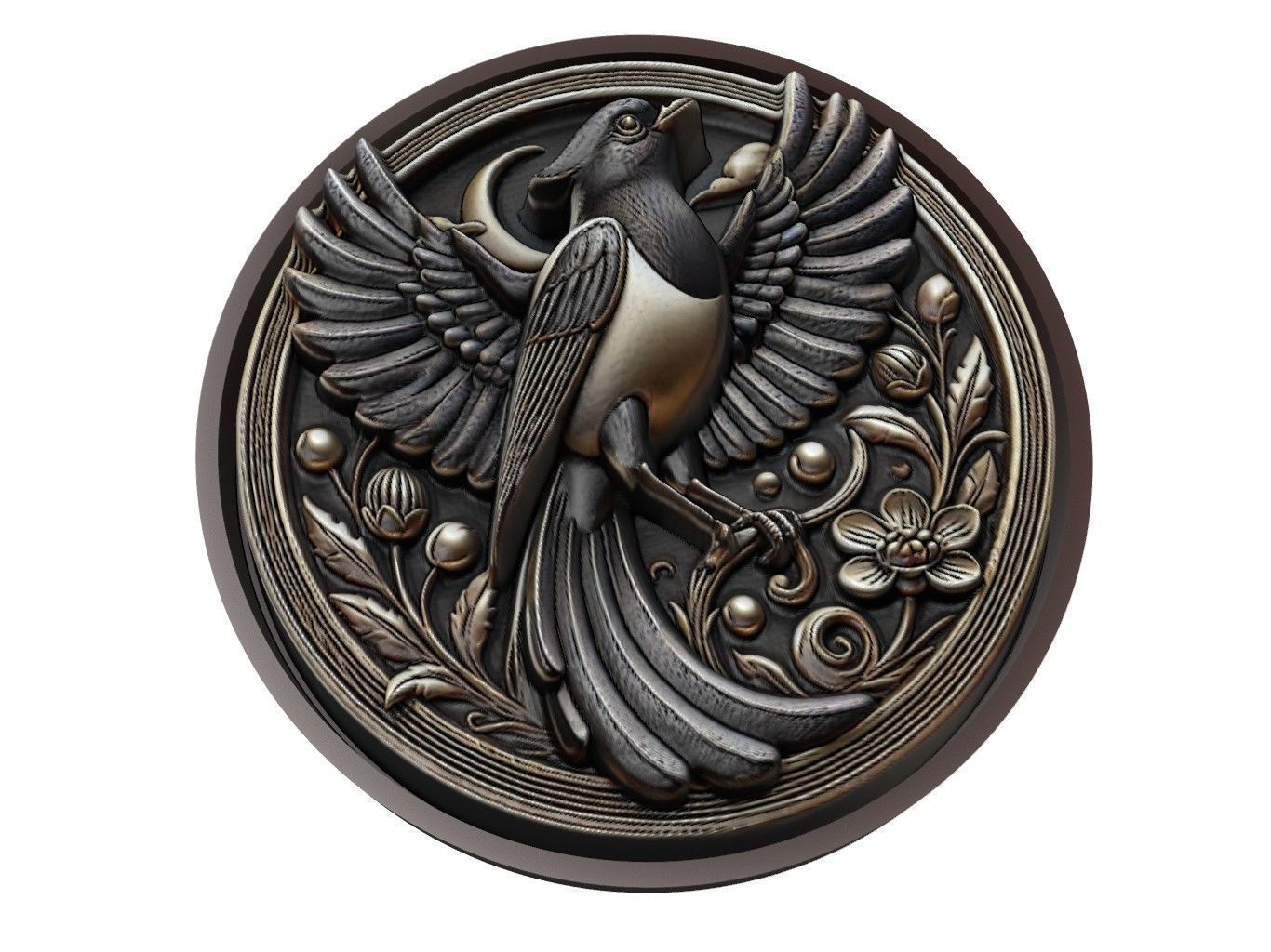 Magpie Animal Medallion 3D print model_1