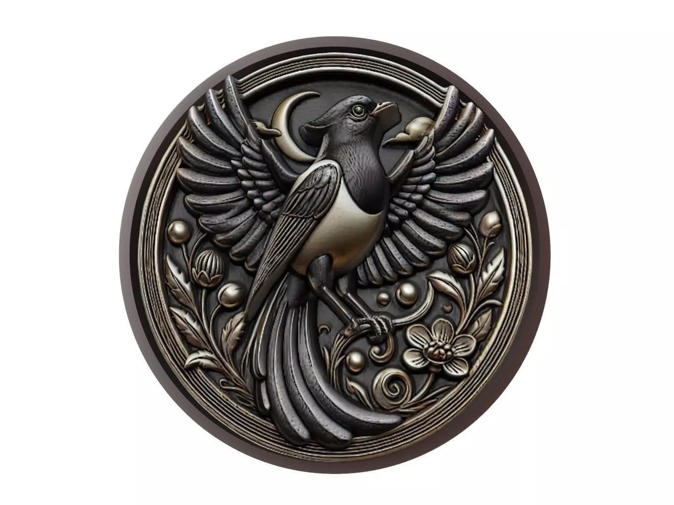 Magpie Animal Medallion 3D print model_0