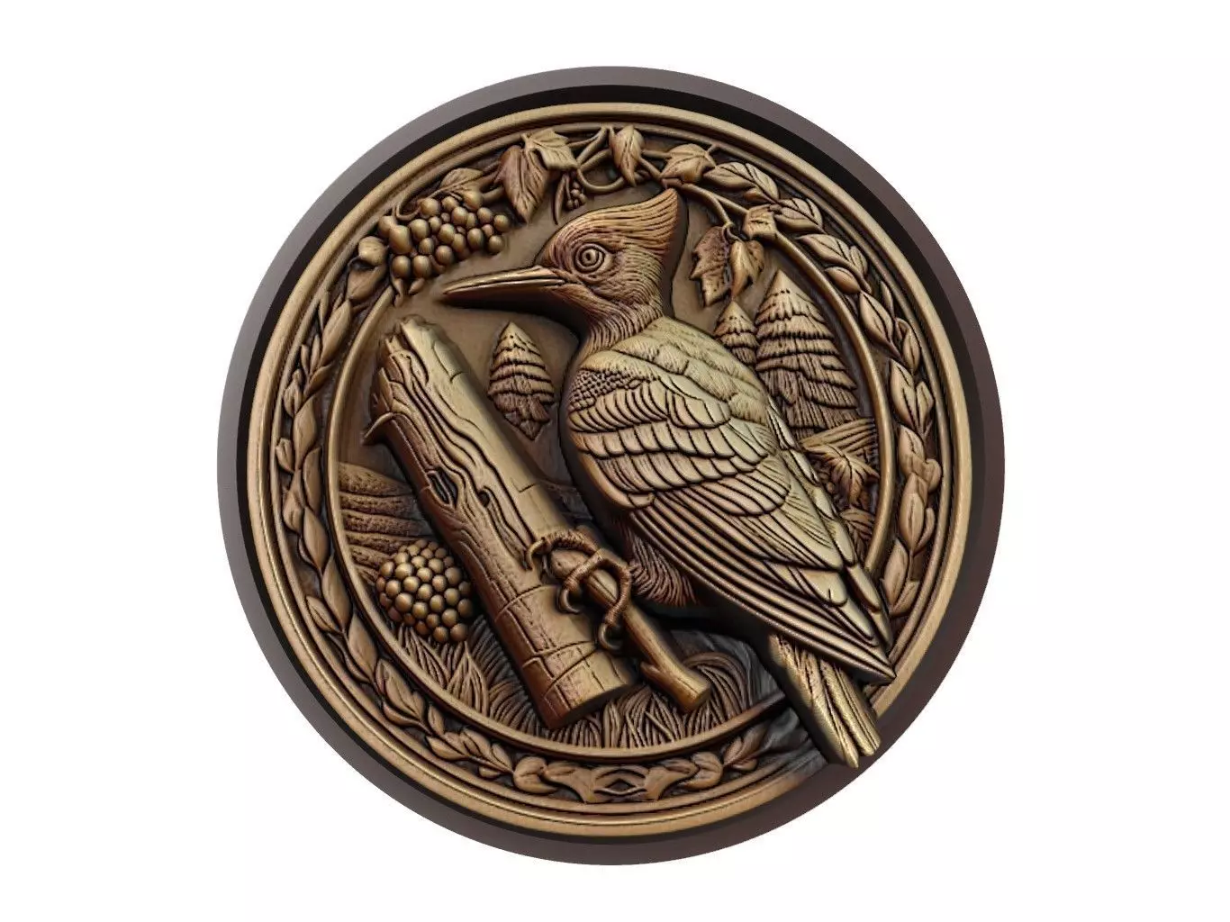 Woodpecker Animal Medallion 3D print model_0