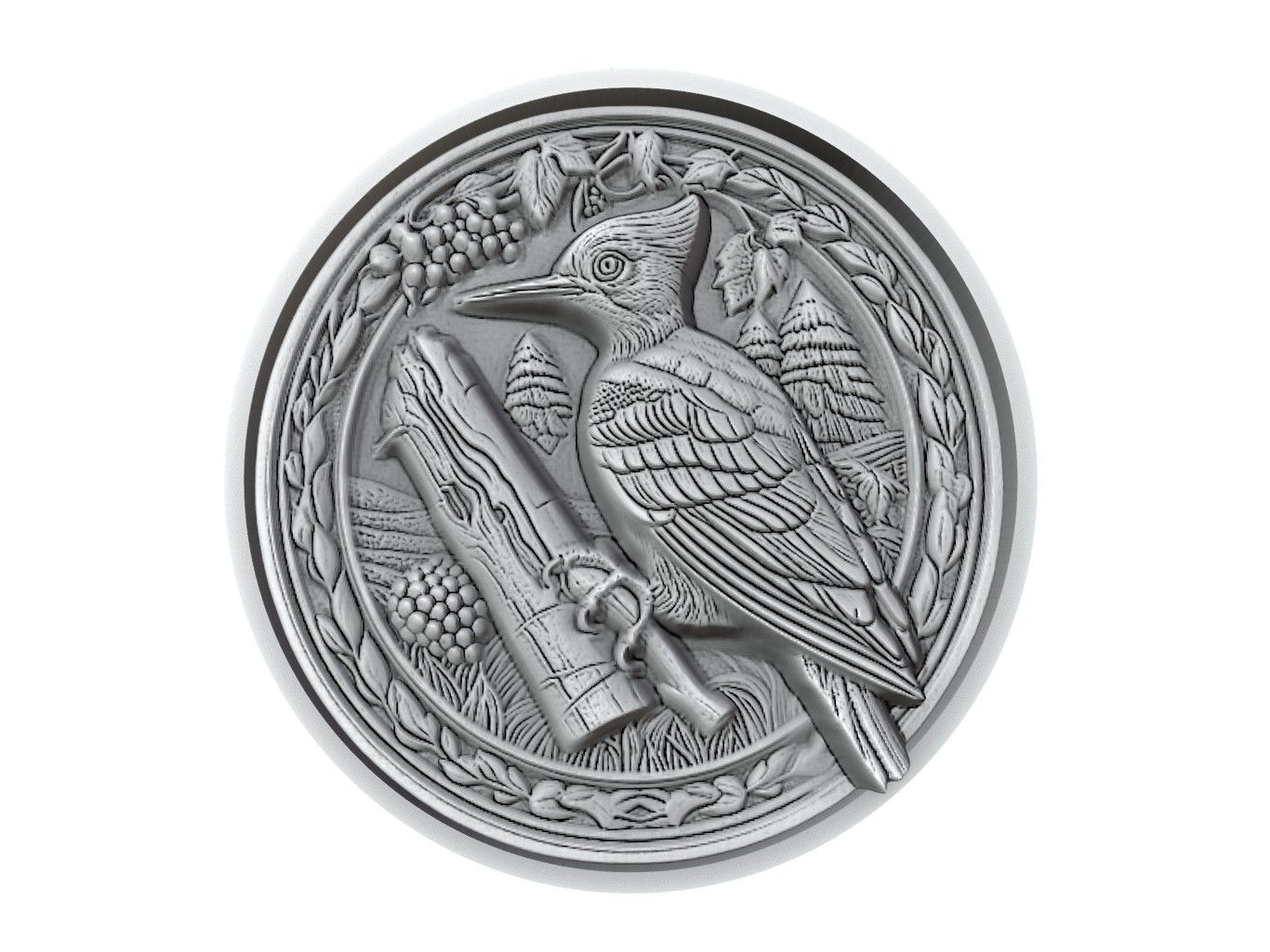 Woodpecker Animal Medallion 3D print model_2