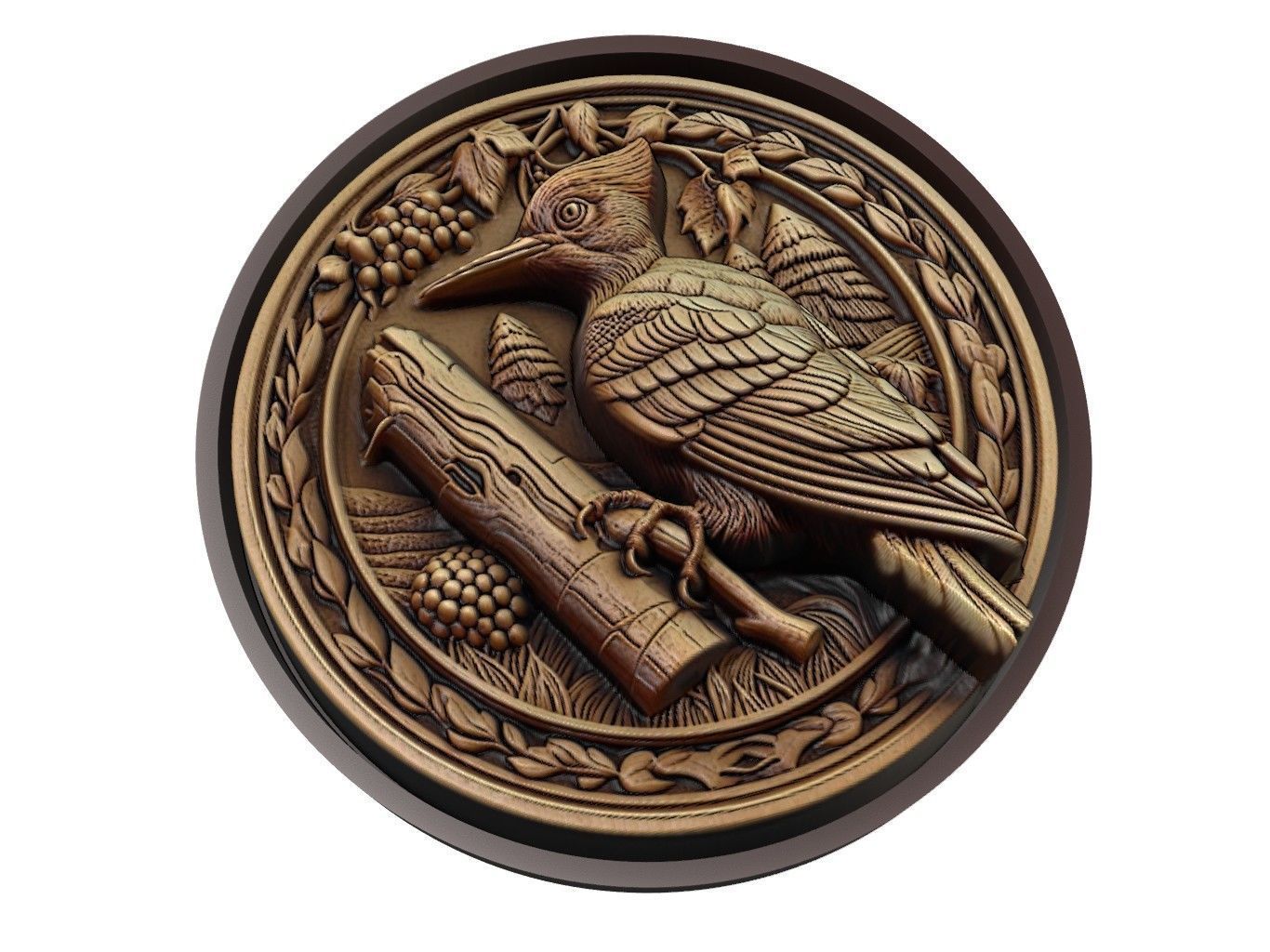 Woodpecker Animal Medallion 3D print model_1