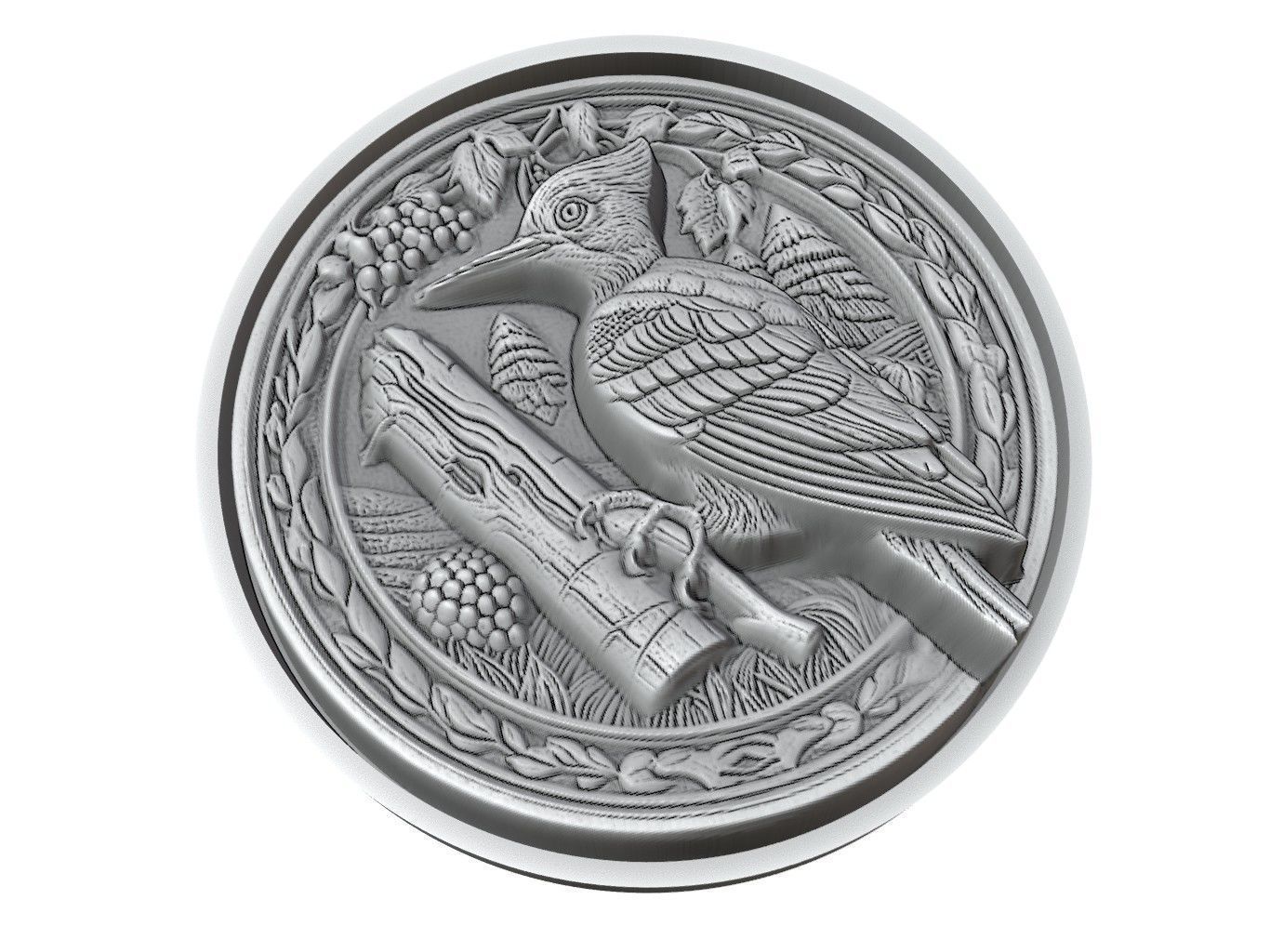 Woodpecker Animal Medallion 3D print model_3