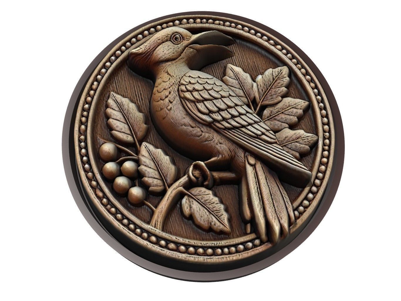 Woodpecker Animal Medallion 3D print model_1