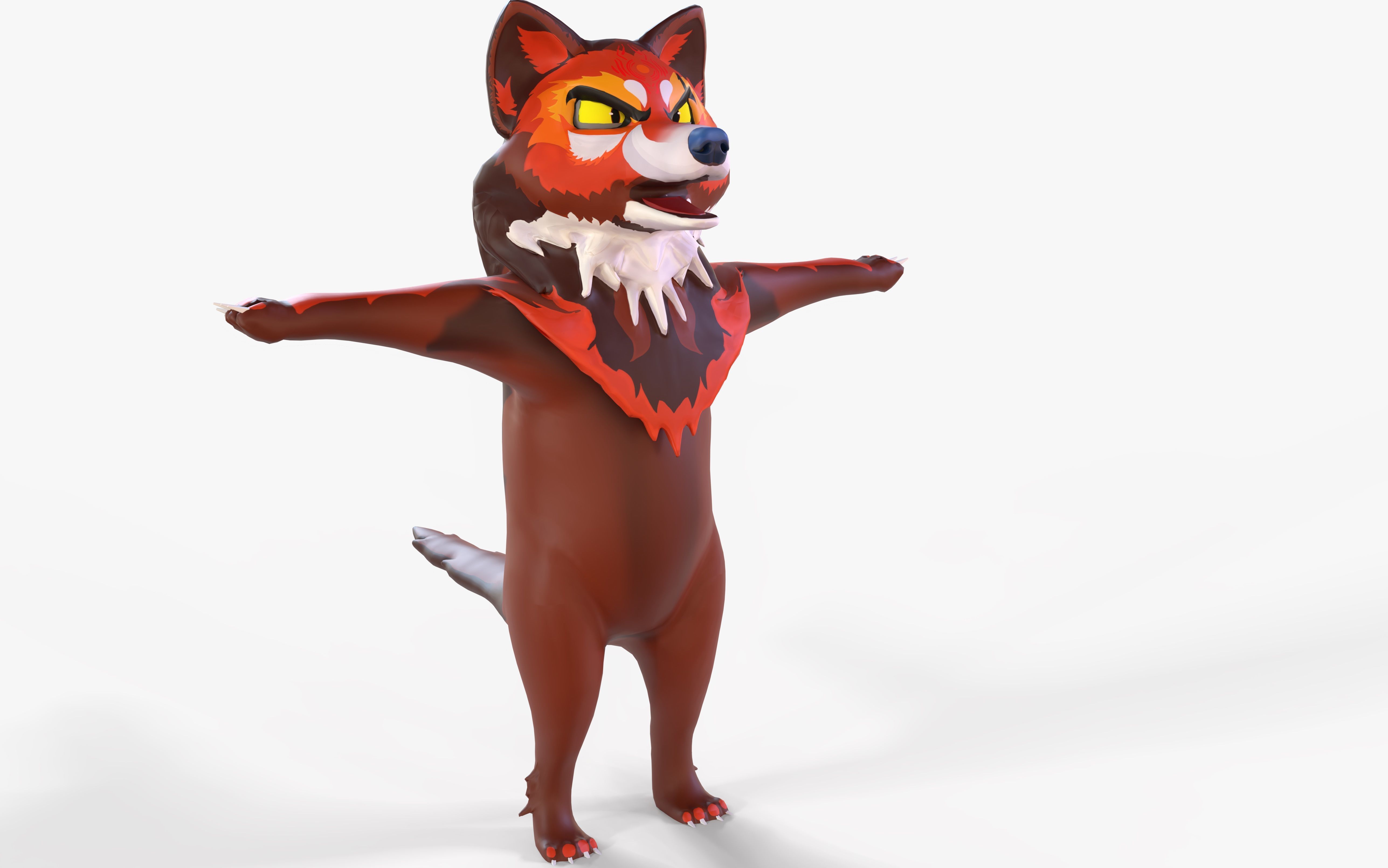 Mystic DOG Kitsune Fox Stylised Cartoon Game Ready Rigged Low-poly 3D model_18
