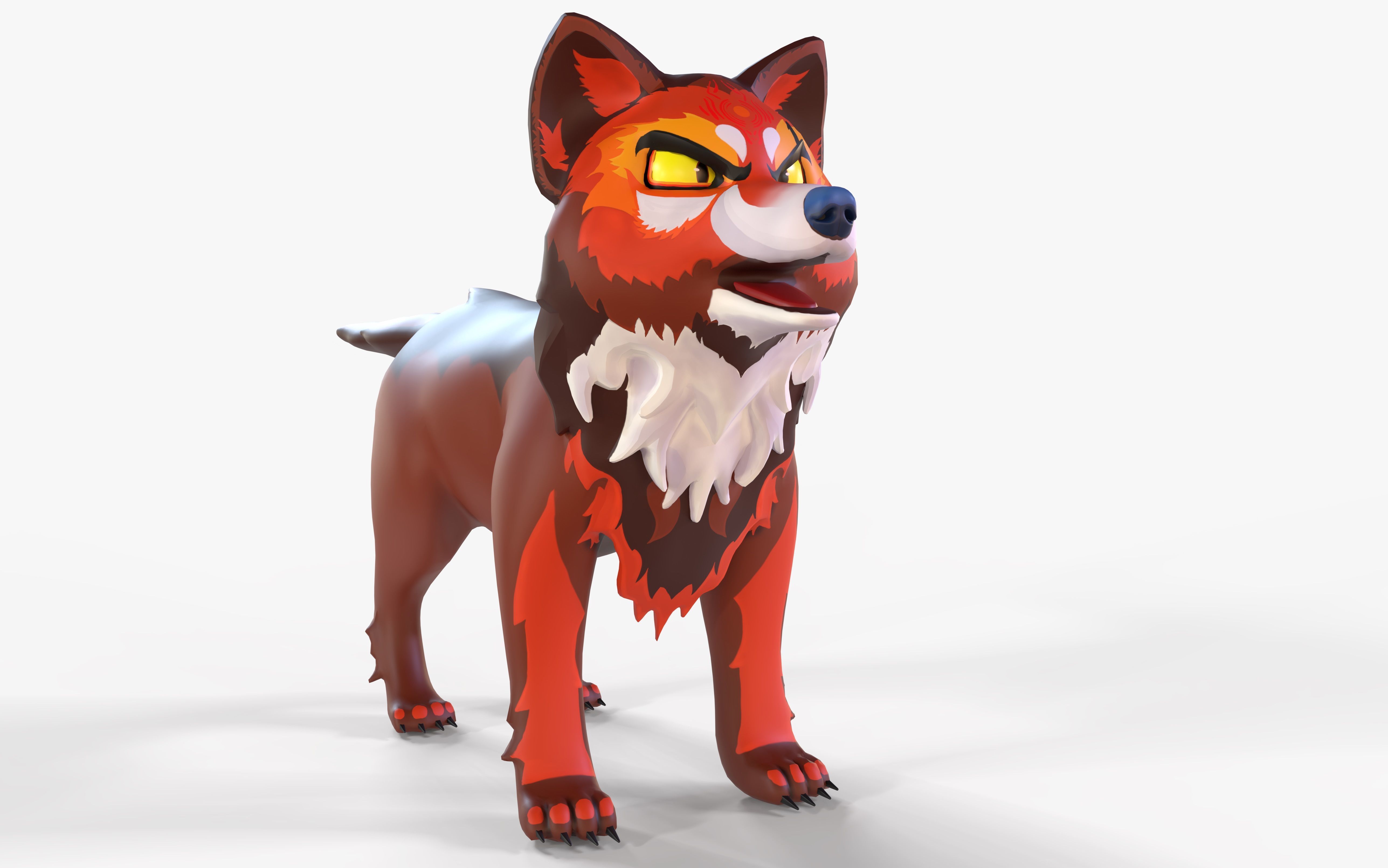 Mystic DOG Kitsune Fox Stylised Cartoon Game Ready Rigged Low-poly 3D model_9