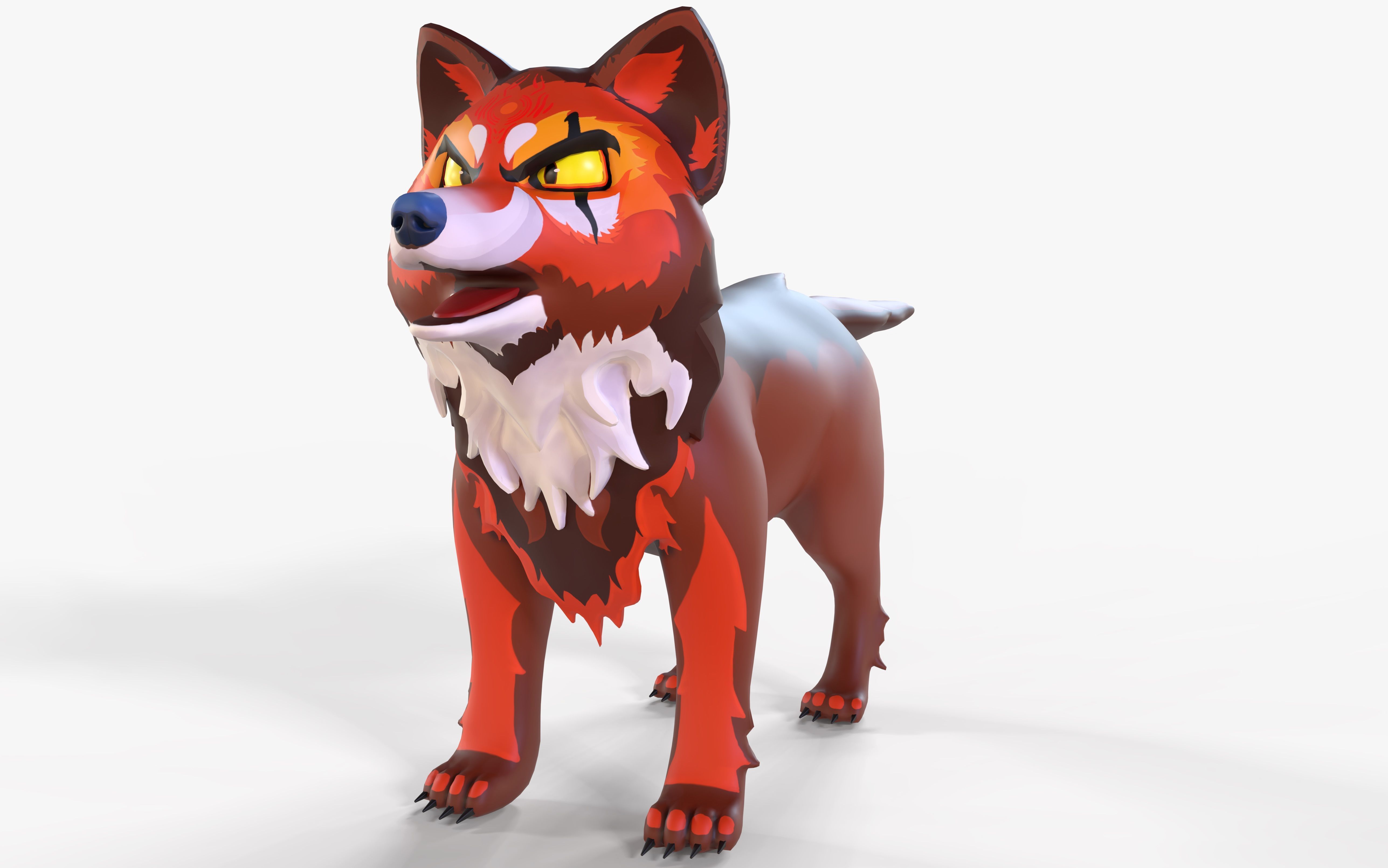 Mystic DOG Kitsune Fox Stylised Cartoon Game Ready Rigged Low-poly 3D model_5